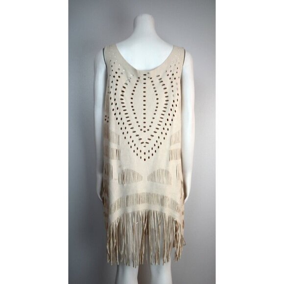 WOMEN'S BEIGE FRINGE CUT-OUT DRESS - COCO & CARMEN - SIZE S/M - Picture 9 of 12